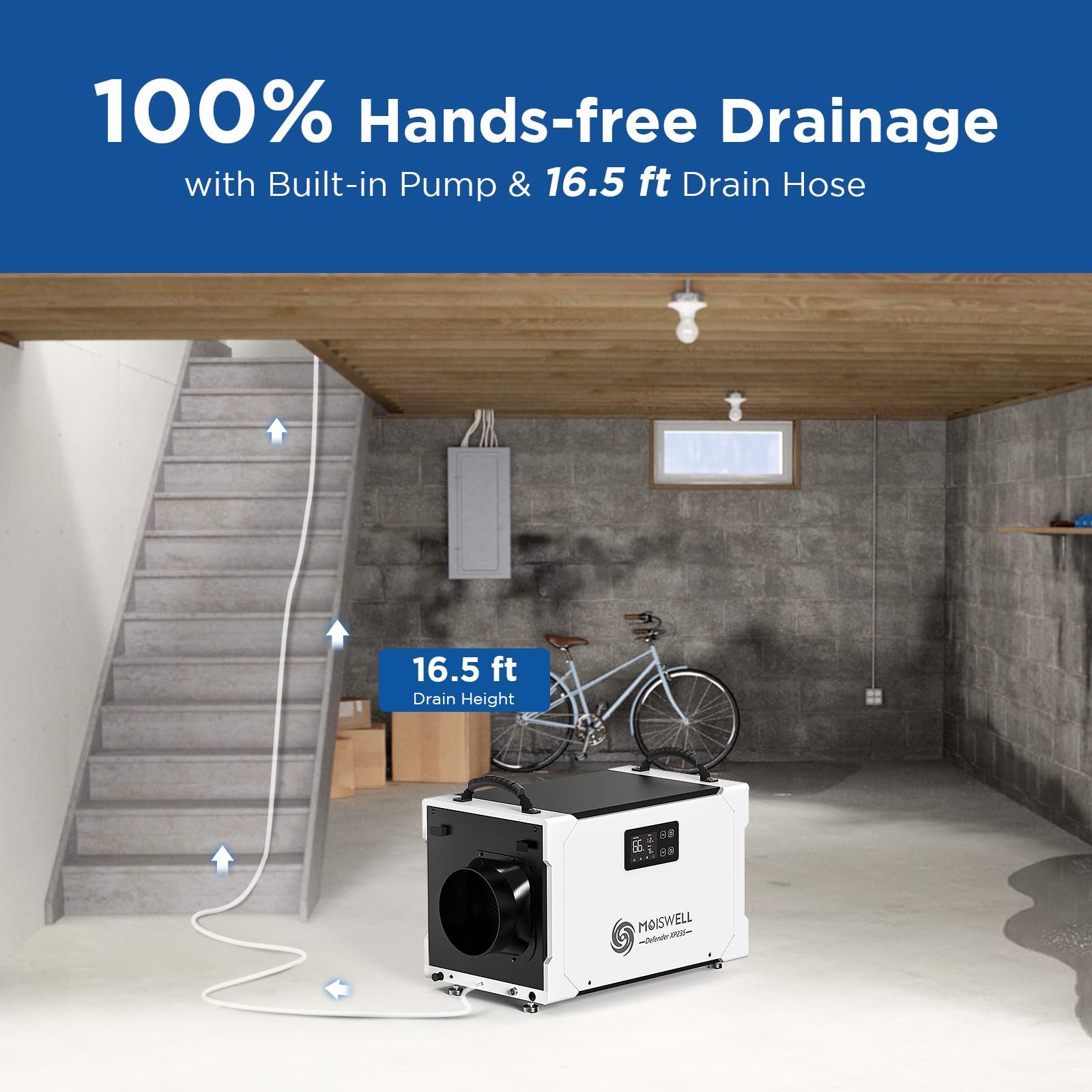 235 Pints Commercial Dehumidifier with Pump and Drain Hose | MOISWELL Defender XP235