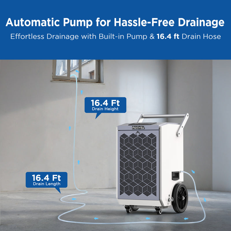 160 Pints Commercial Dehumidifier with Pump and Drain Hose for Basements | MOISWELL Pioneer-XI