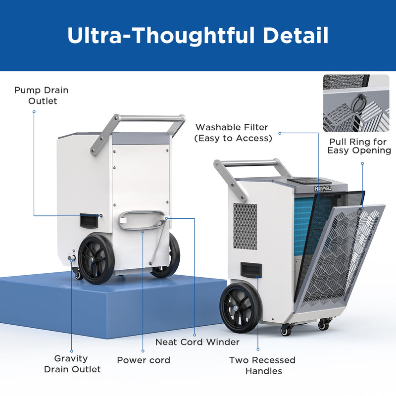 160 Pints Commercial Dehumidifier with Pump and Drain Hose for Basements | MOISWELL Pioneer-XI