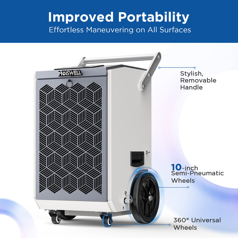 160 Pints Commercial Dehumidifier with Pump and Drain Hose for Basements | MOISWELL Pioneer-XI