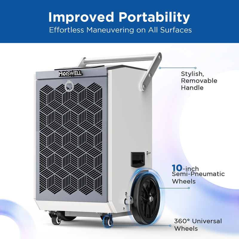 160 Pints Commercial Dehumidifier with Pump and Drain Hose for Basements | MOISWELL Pioneer-XI