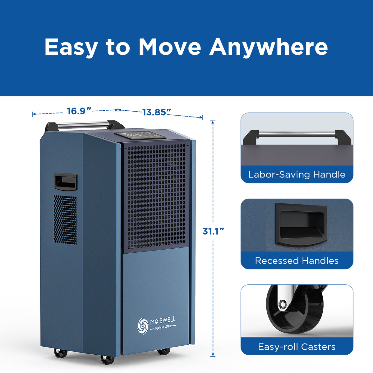 190 Pints Commercial Dehumidifier with Pump for Basements | MOISWELL E