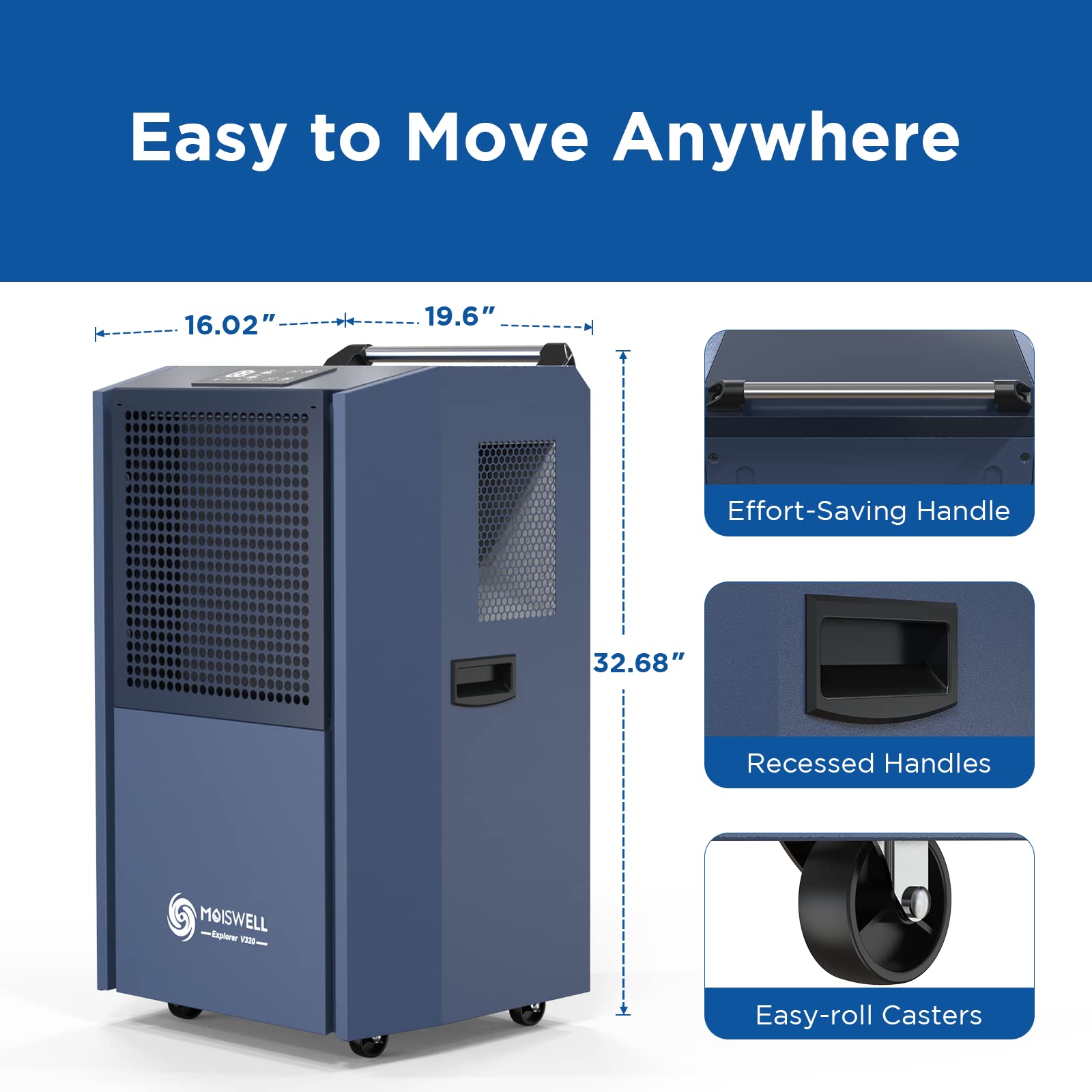 305 Pint Commercial Dehumidifiers for Industrial Sites with Drain Hose | MOISWELL Explorer V320