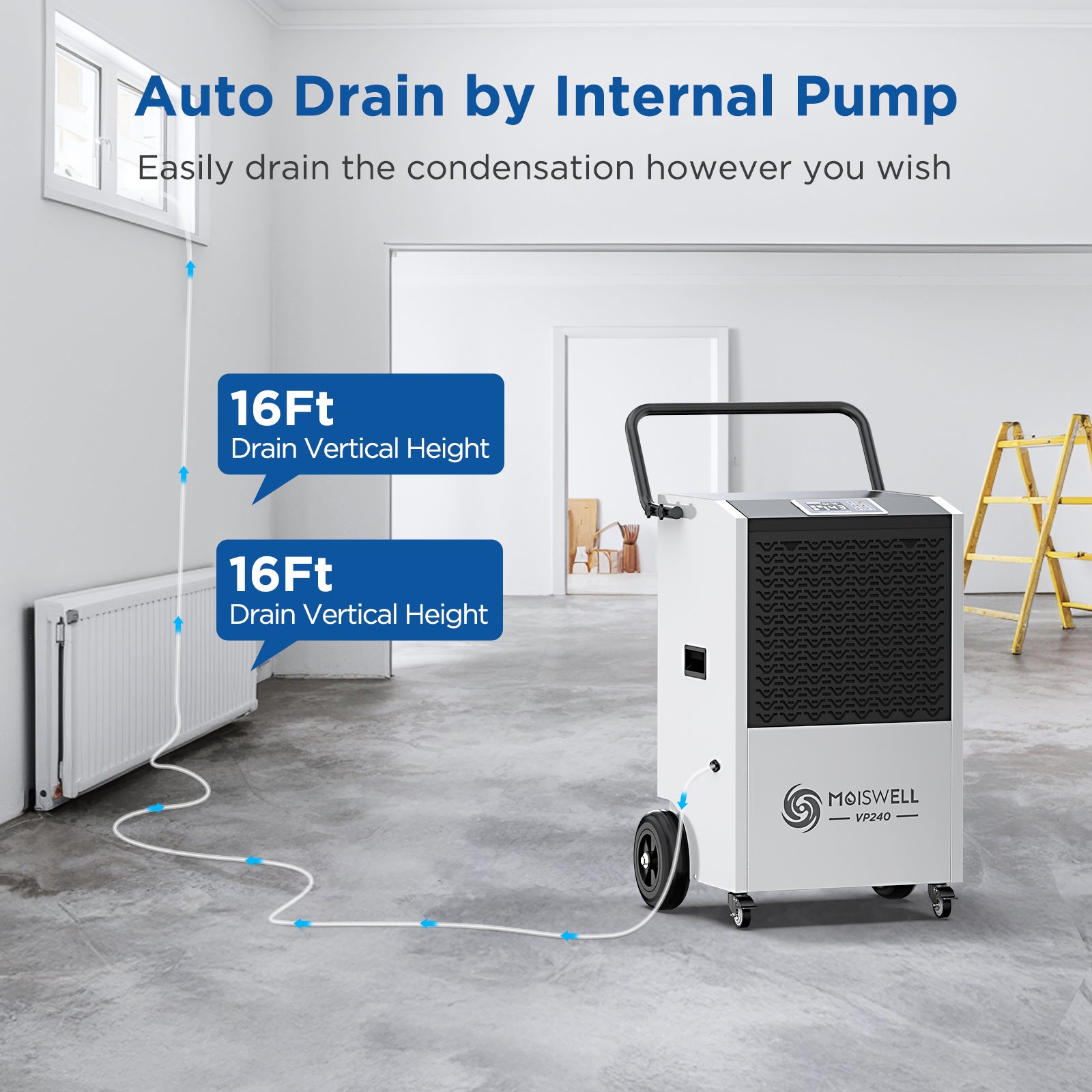 240 Pints Commercial Dehumidifier with Pump and Drain Hose | MOISWELL Explorer VP240