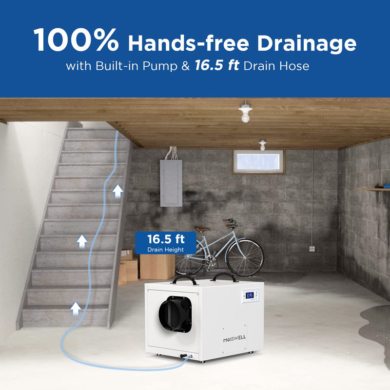 212 Pints Crawl Space Dehumidifier with Pump and Drain Hose | MOISWELL Defender XP120